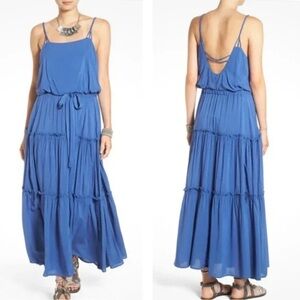 Free People Valerie Sleeveless Tiered Maxi Dress Blue Boho Women’s Size: Medium